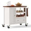 Isola da cucina mobile in legno su ruote, colore bianco
