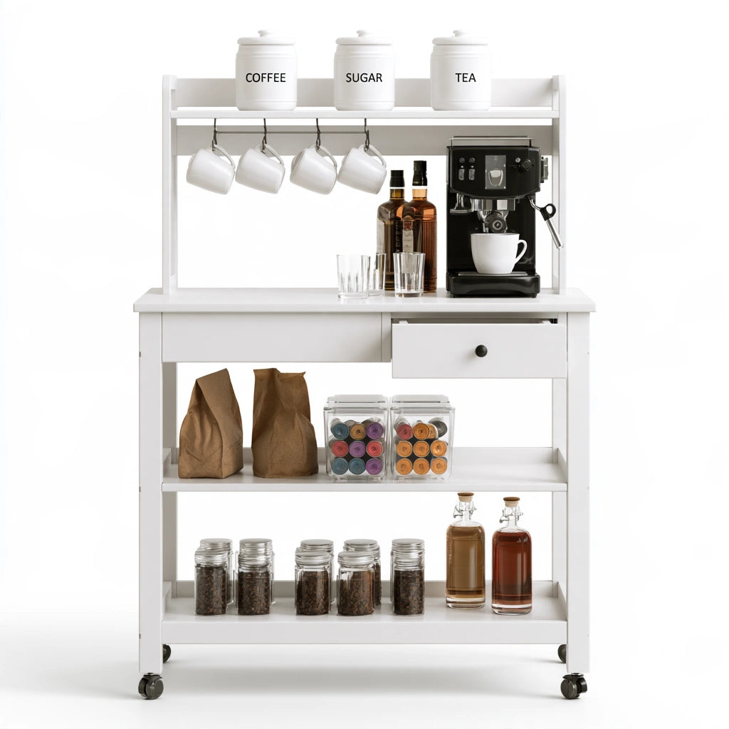 Carrello portaoggetti in legno, colore bianco