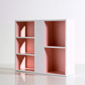 Scaffale portaoggetti in legno, colore rosa chiaro e bianco