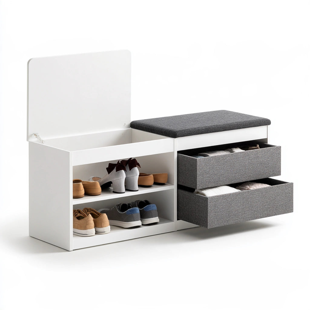 Panca portascarpe imbottita in legno, colore bianco